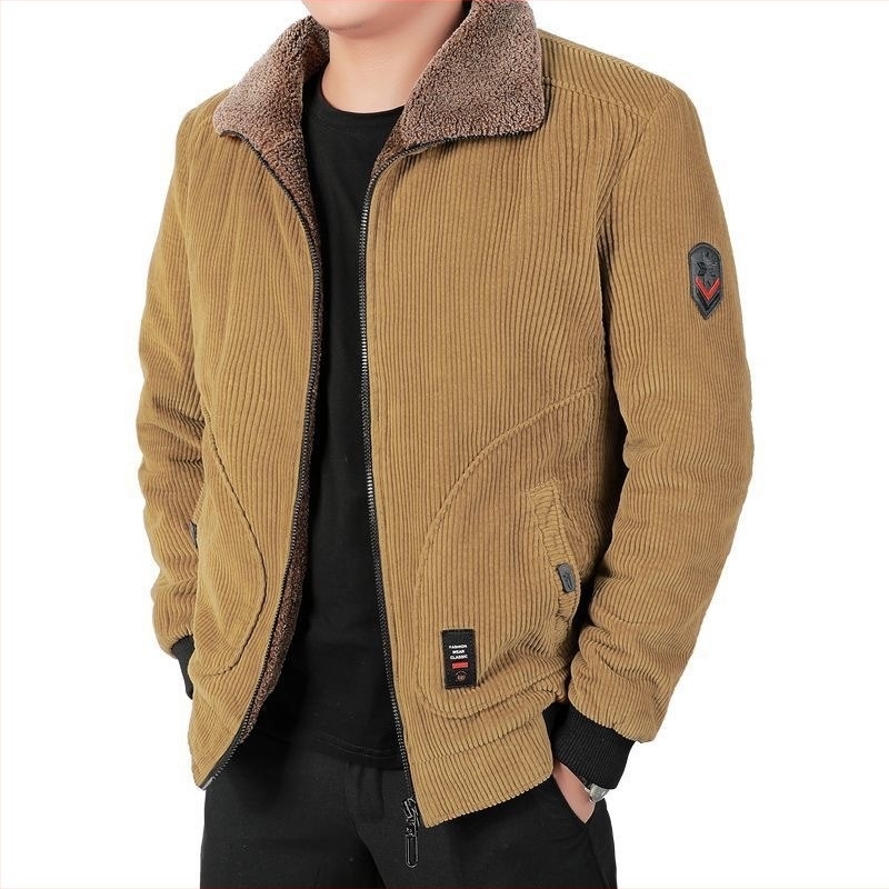 Corduroy dzseki galléros, vastag fleece béléssel, cipzáras zárás téli szezonra