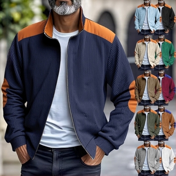 Corduroy dzseki állógallérral, lazított szabás, patchwork dizajn, cipzárral elöl