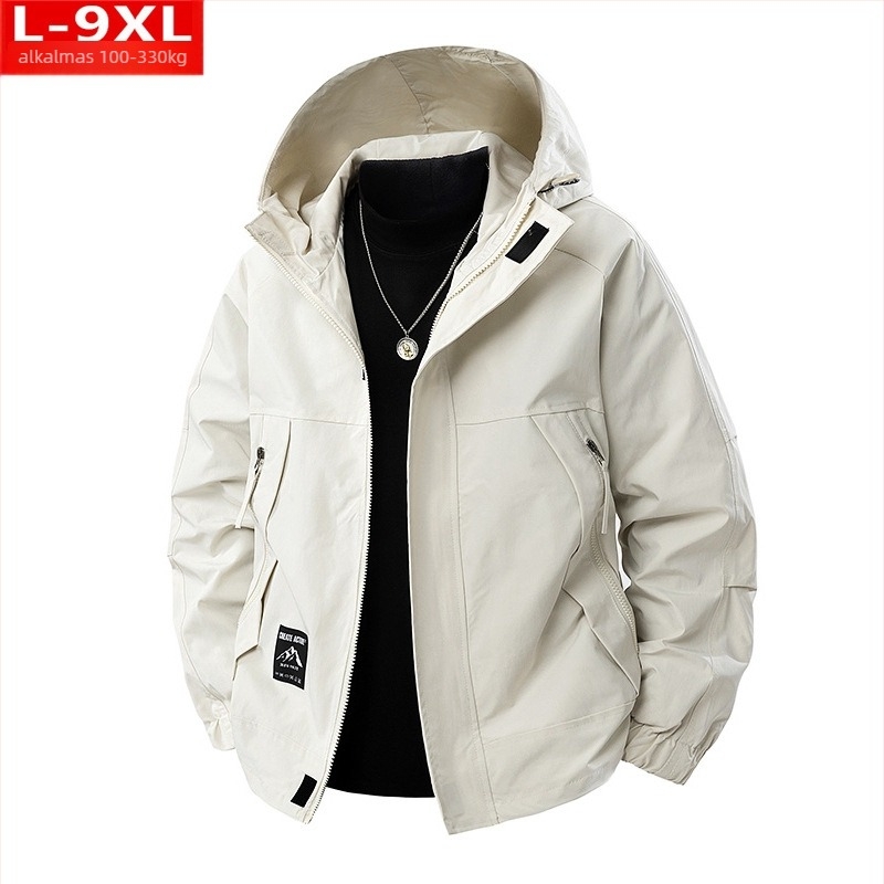 Férfi kapucnis dzseki laza szabású, poliészter anyagból, kopásálló és szélálló, cipzárral