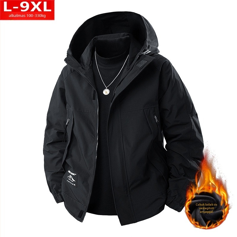 Férfi kapucnis dzseki laza szabású, poliészter anyagból, kopásálló és szélálló, cipzárral