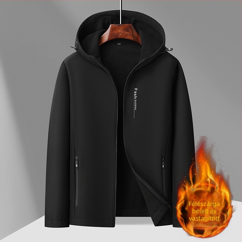 Kapucnis dzseki fleece béléssel, vastag és meleg, cipzáras záródás, álló gallér, külső poliészter