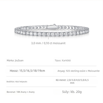 S925 ezüst Moissanite-tenisz karkötő nőknek és férfiaknak