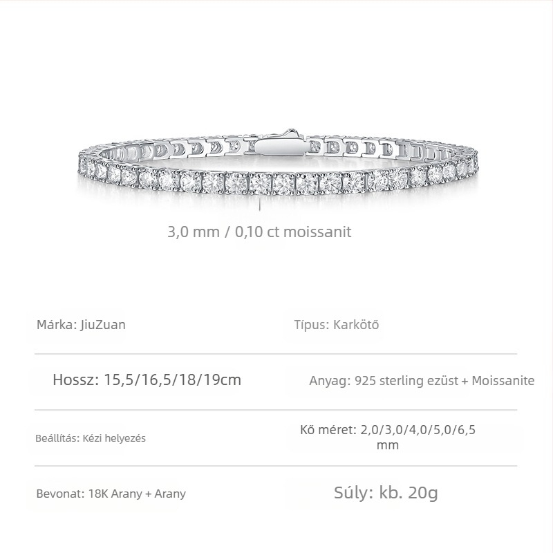 S925 ezüst Moissanite-tenisz karkötő nőknek és férfiaknak