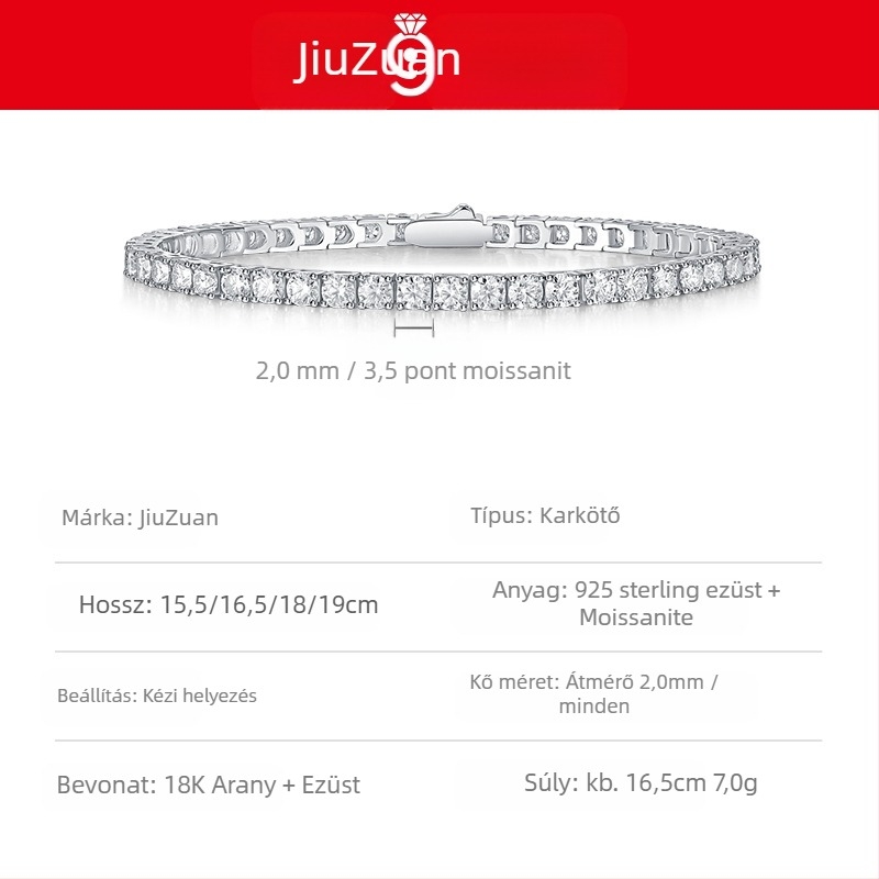 S925 ezüst Moissanite-tenisz karkötő nőknek és férfiaknak