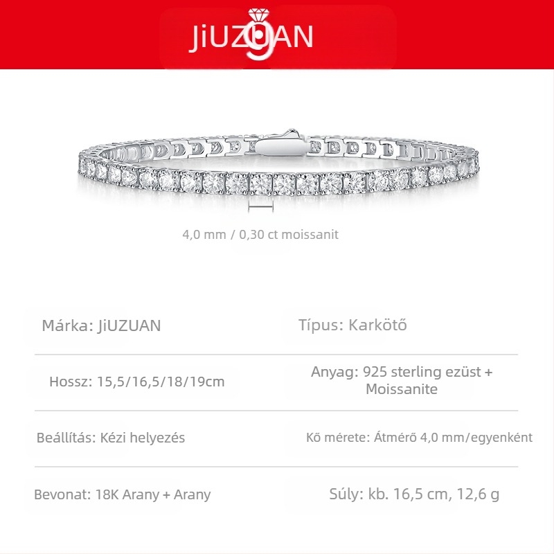 S925 ezüst Moissanite-tenisz karkötő nőknek és férfiaknak