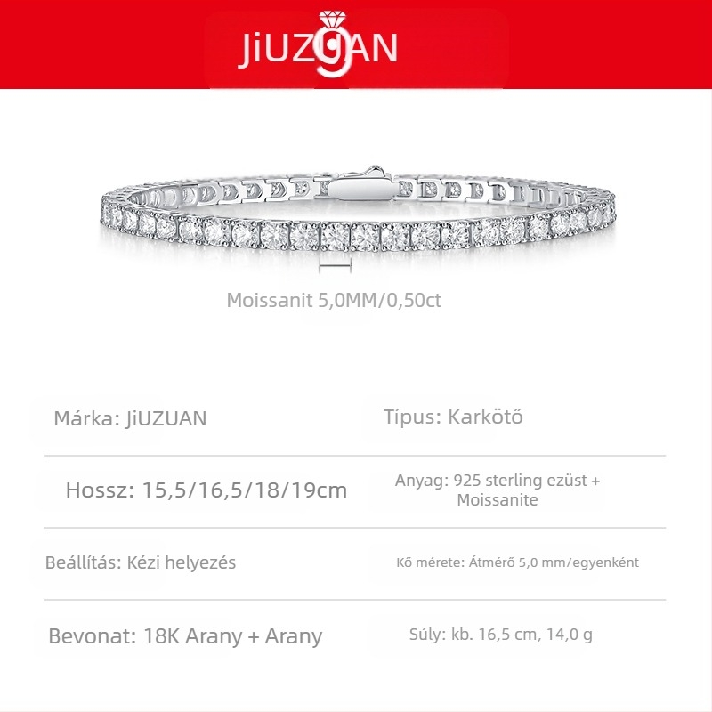 S925 ezüst Moissanite-tenisz karkötő nőknek és férfiaknak