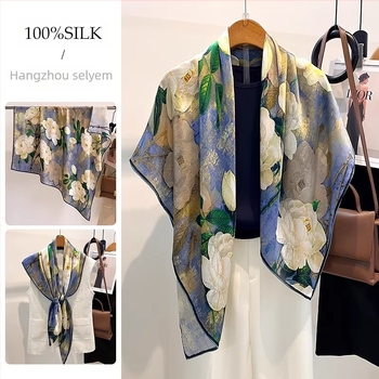 Mulberry selyem négyzet alakú kendő, szatén szövés, őszi szezon, Shaoxing eredet, testreszabható mintázatú csomagolás mosó címkével