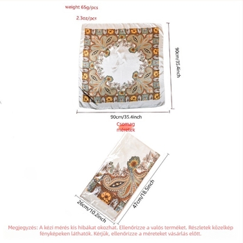 Négyzet alakú sál, szatén anyag, nyomtatott minta, egyszerű szövés, modern városi stílus (nyár 2021)