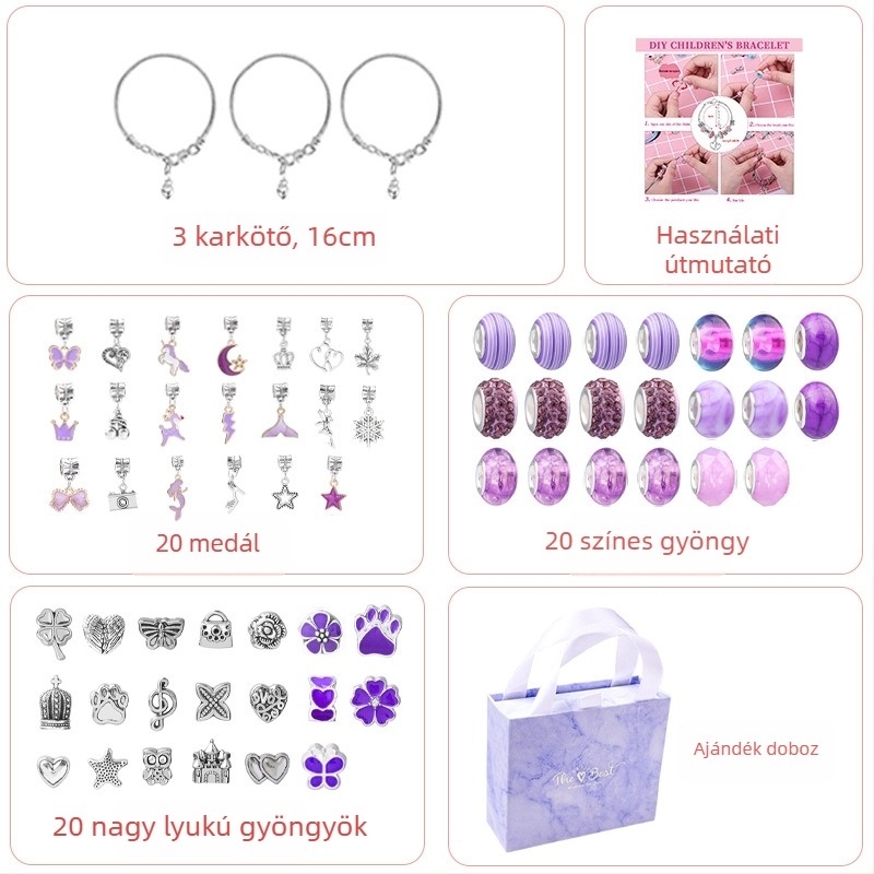 Gyerekeknek szánt karkötő készlet – ötvözött, elektroplátolás, HOMHUL/Heng Mei Huang TZ-04