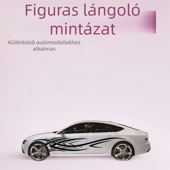 Vinil autótest matricák tüzes dizájnnal, 2 részes készlet (bal és jobb), csíkos mintázat, erős tapadás, öntapadó telepítés