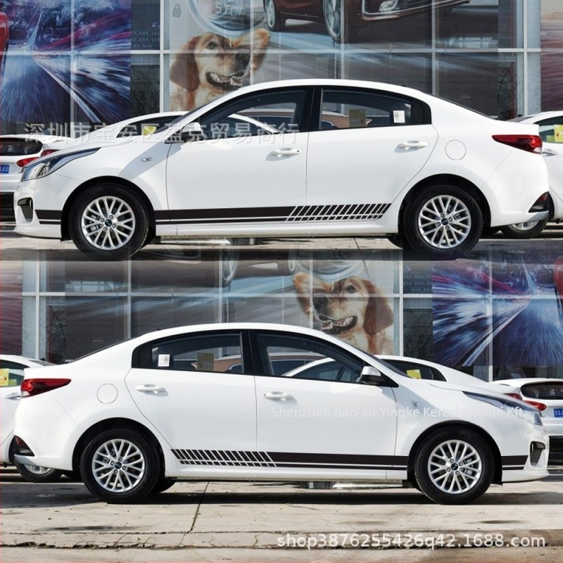 Oldalsó küszöb matrica versenypöttyökkel (Y-101, Universal) – vinil, erős tapadás, testreszabható, az autó oldalsó küszöbére