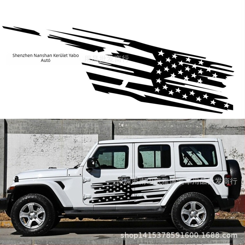 D-1277 Wrangler karosszéria matrica csíkos dizájn és nemzeti zászló grafika, PVC vinyl, erős tapadás, kültéri használatra, csík sorozat