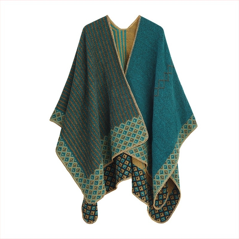 Női kötött palást-sál retro etnikus stílusban, pamut, egész éves