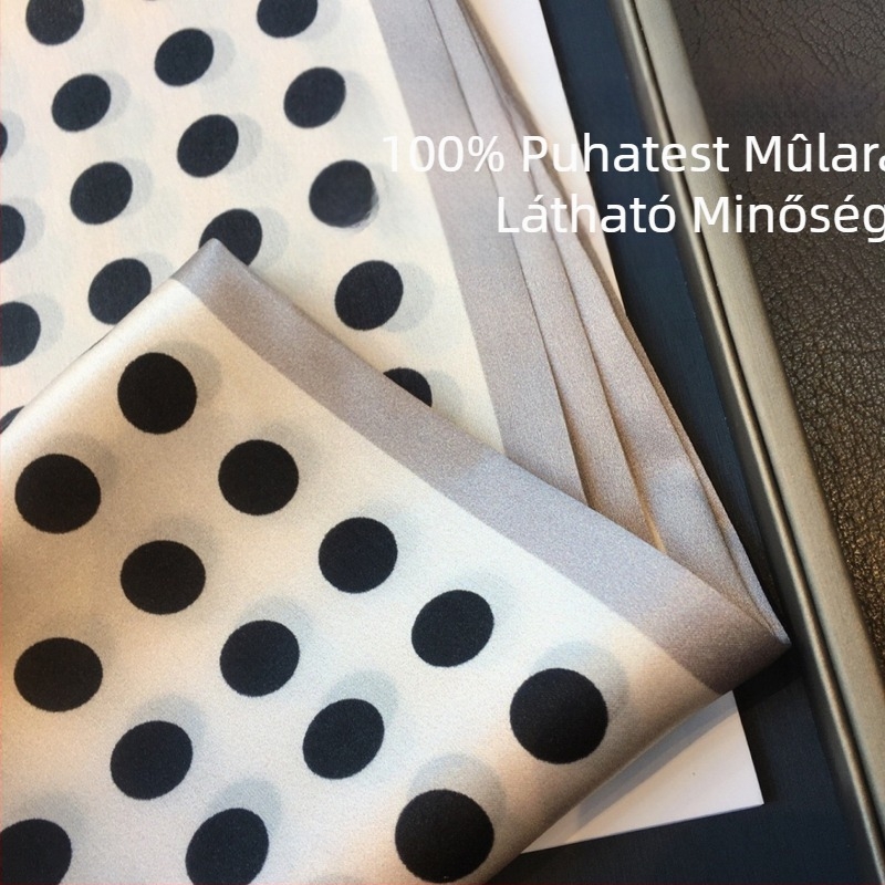 Mulberry selyem sál, Hepburn stílus, pöttyös mintázat, szatén felület