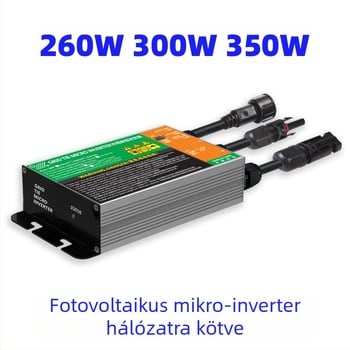 Fotovoltás mikrohálózatra csatlakozó inverter, bemenet 22-50V, kimenet 110/220V, teljesítmény max. 320W, hatékonyság 92,5%, méretek 35x76x233 mm