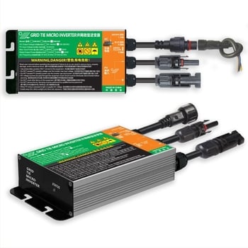 Fotovoltás mikrohálózatra csatlakozó inverter, bemenet 22-50V, kimenet 110/220V, teljesítmény max. 320W, hatékonyság 92,5%, méretek 35x76x233 mm