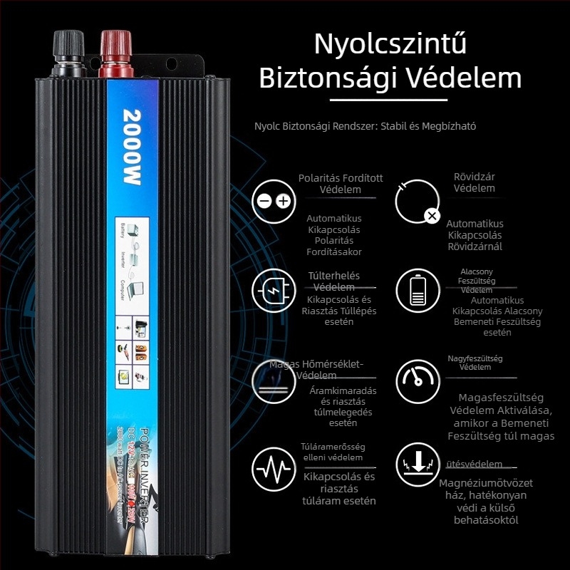 Keithia autóinverter 12V/24V/48V/60V-ról 220V-ra, 500W/1000W/2000W