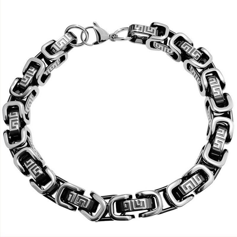 Férfi titánacél karkötő, polírozott felülettel, különleges forma, 2025 tavaszi megjelenés.