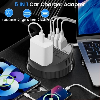 Autós inverter 200W, bemenet 12V, kimenet 220V/110V AC, USB-C gyors töltés, hatékonyság >90%