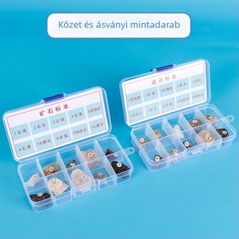 Kőzet- és ásványmintákat tartalmazó tudományos készlet általános iskolásoknak