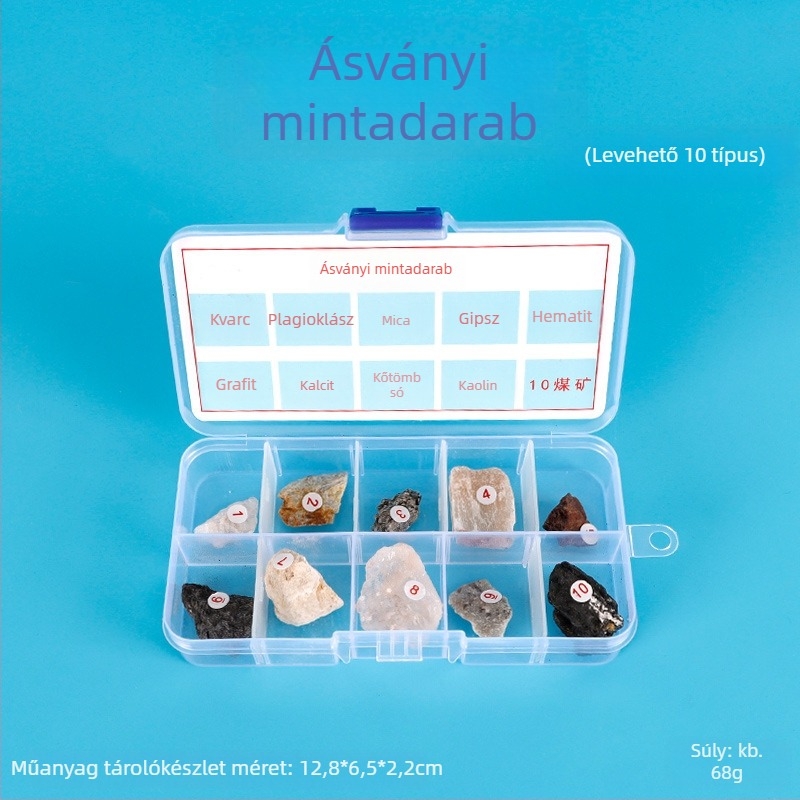 Kőzet- és ásványmintákat tartalmazó tudományos készlet általános iskolásoknak
