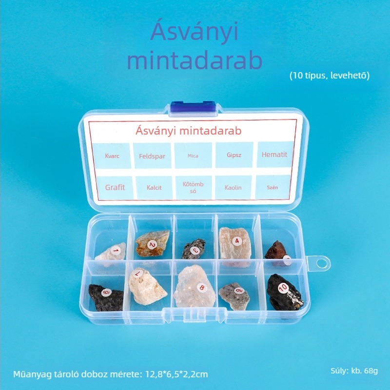 Kőzet- és ásványmintákat tartalmazó tudományos készlet általános iskolásoknak