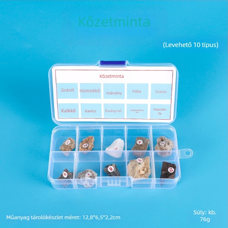 Kőzet- és ásványmintákat tartalmazó tudományos készlet általános iskolásoknak