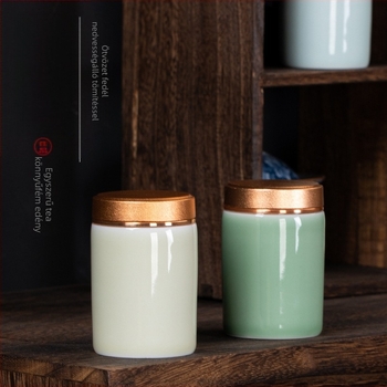 Kerámiából készült teás doboz Celadon felülettel és ötvözetes fedéllel, nedvességálló, logó nyomtatás elérhető