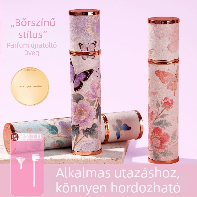 Bőr- és üveggel készült parfümös üveg, szitanyomásos felületi kezelés, injekciós öntés