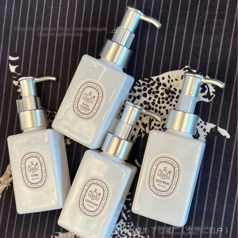 Utazási loziónos üveg, sík négyszögletes alak, matt ezüst pumpa, PET anyag, Shaoxing, Zhejiang eredet