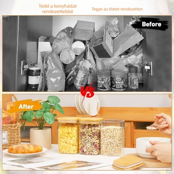 Zárható üveg tároló tea- és édességekhez, négyszögletes alak, 501-800 ml, mikrohullámú sütőben használható