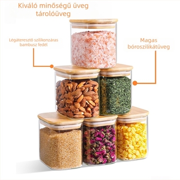 Zárható üveg tároló tea- és édességekhez, négyszögletes alak, 501-800 ml, mikrohullámú sütőben használható
