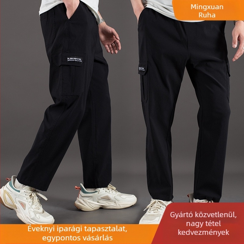 Cargo nadrág, laza szabás, magas derék, pamut-elasztán keverék, több zseb