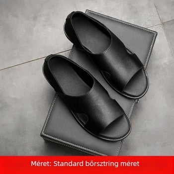 Férfi római szandálok, kétoldalú marhabőrből készült felsőrész, lélegző, nyitott orrú, gumi talp