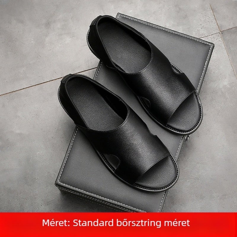 Férfi római szandálok, kétoldalú marhabőrből készült felsőrész, lélegző, nyitott orrú, gumi talp