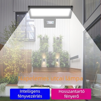 LED napelemes utcai lámpa integrált kültéri lámpával, mozgásérzékelő, IP65 vízálló, 3W, élettartam 50 000 óra