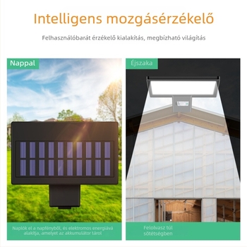 LED napelemes utcai lámpa integrált kültéri lámpával, mozgásérzékelő, IP65 vízálló, 3W, élettartam 50 000 óra