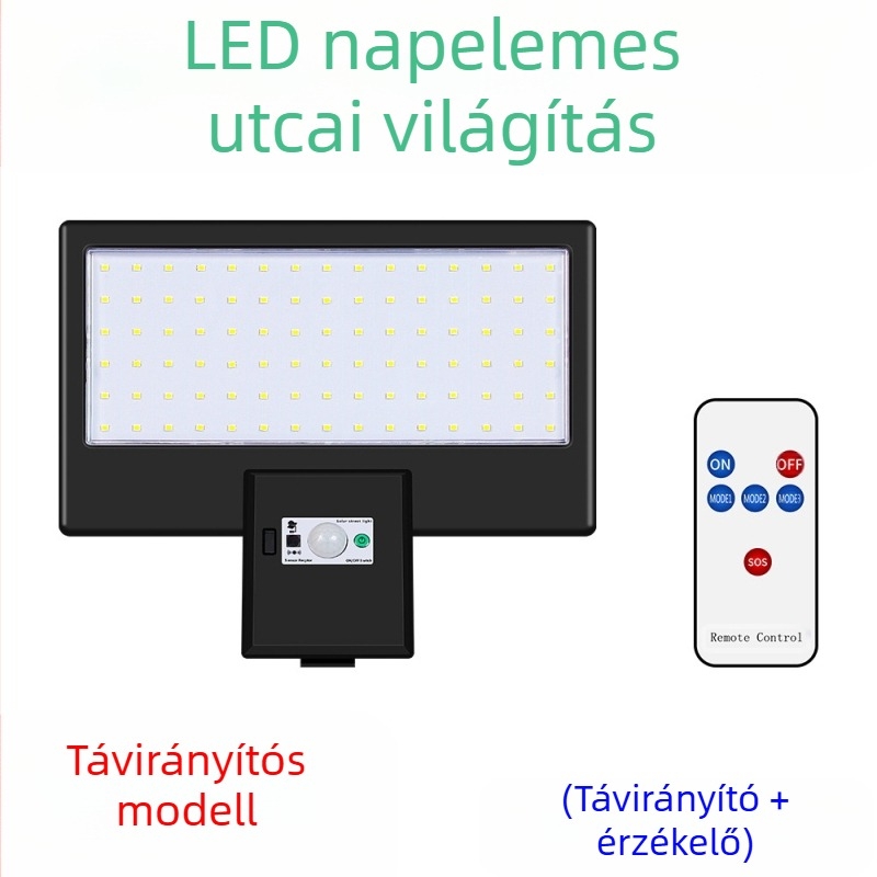 LED napelemes utcai lámpa integrált kültéri lámpával, mozgásérzékelő, IP65 vízálló, 3W, élettartam 50 000 óra