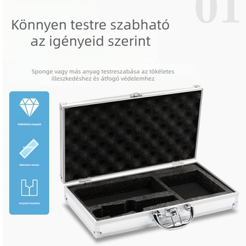 Alumínium ötvözetű eszköztároló doboz, ütésálló és könnyű, teherbírás 3–5 kg