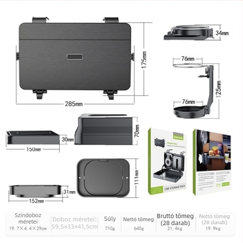 Univerzális hátsó üléstál autóhoz – Műanyagból készült, többfunkciós, papírzsebkendő tartó, pohártartó és étkezőtál, összecsukható és szétszedhető