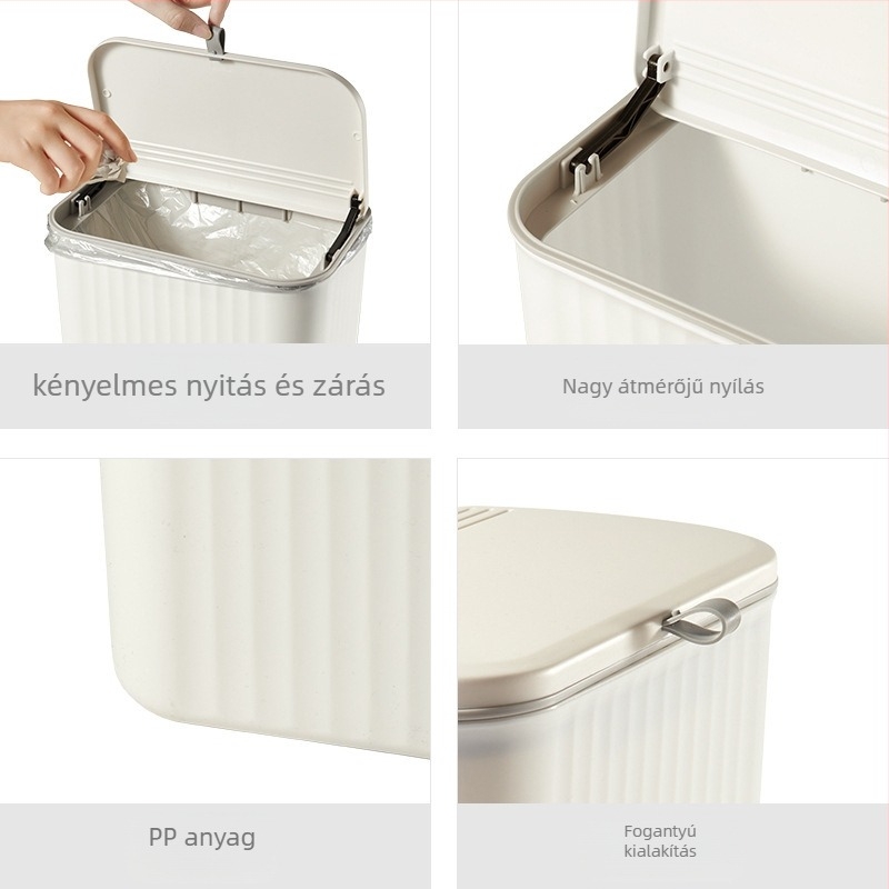 Fali szerelhető 12 literes műanyag kuka, hosszú hengeralakú forma, rocker típusú fedéllel