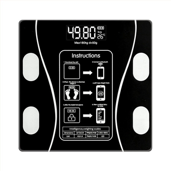 Digitális testsúlymérő, méri a testsúlyt, zsírt, kalóriát és nedvességet, 180 kg max, USB töltés vagy 7 elem, CE/FCC tanúsított