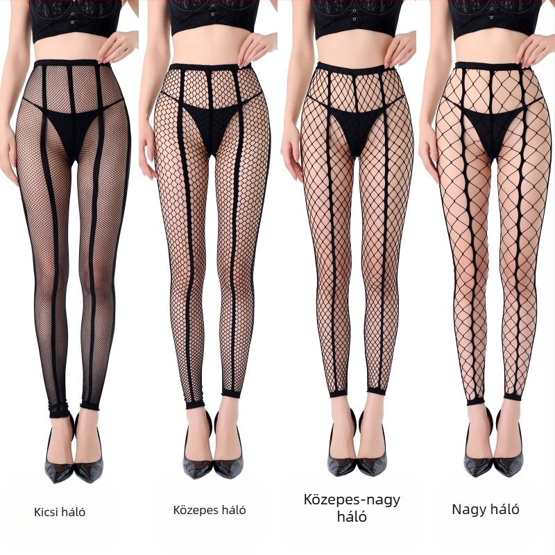 Kilencréses hálós harisnya kis hálólyukakkal, két vonalas áttetsző hatás, formázó, anti-szakadás, nylon/poliamid, vékony