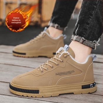 Férfi téli munkacipő műbőr felsőrész, fleece-béléssel, gumitalppal, vastag talppal, fűzővel záródó