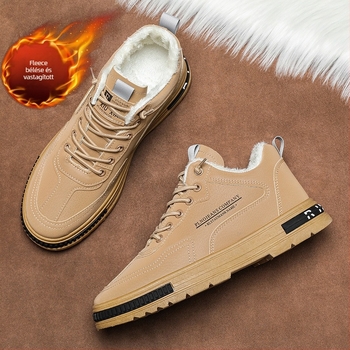 Férfi téli munkacipő műbőr felsőrész, fleece-béléssel, gumitalppal, vastag talppal, fűzővel záródó