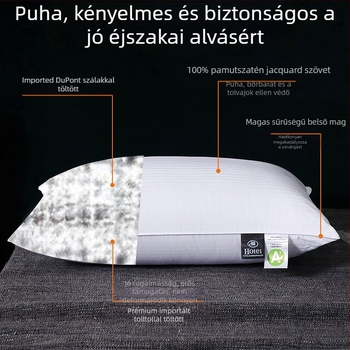 Téglalap alakú párna 100% kilenclyukú rosttöltettel, antibakteriális rost, 100% tiszta pamut huzat, testreszabás elérhető