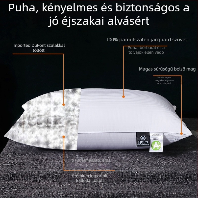 Téglalap alakú párna 100% kilenclyukú rosttöltettel, antibakteriális rost, 100% tiszta pamut huzat, testreszabás elérhető