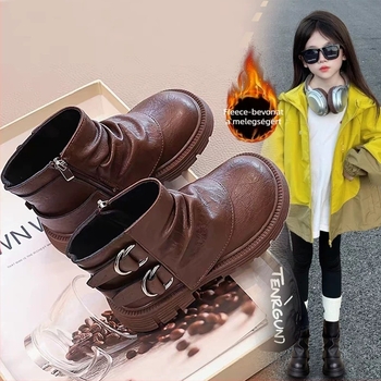 Lányoknak szóló divatos csizma, mikroszálas bőr, középmagas szár, gumírozott talp, oldalsó cipzár