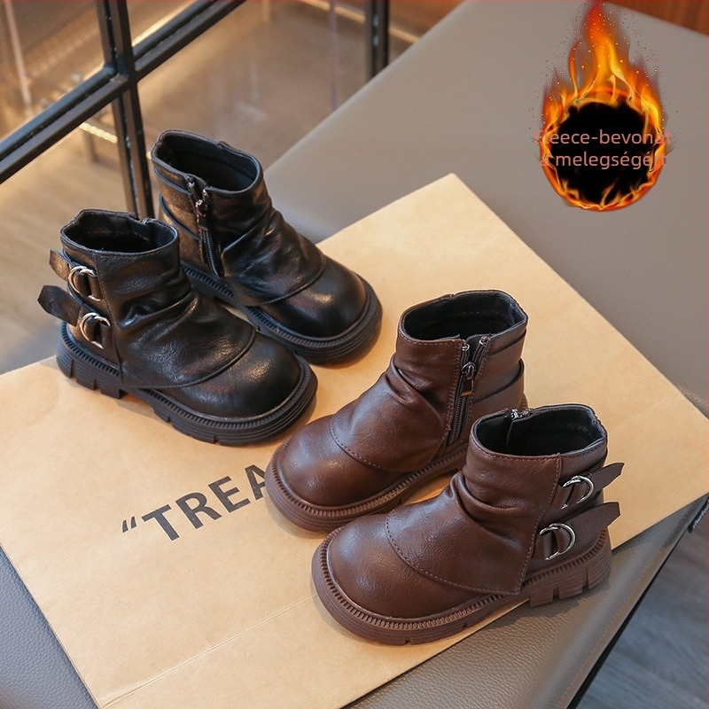 Lányoknak szóló divatos csizma, mikroszálas bőr, középmagas szár, gumírozott talp, oldalsó cipzár