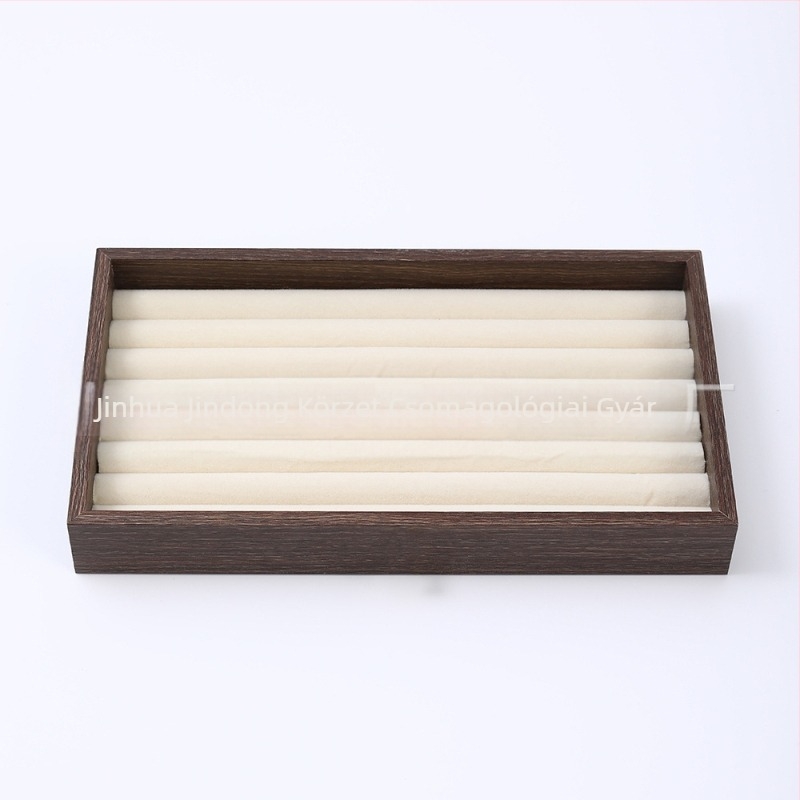 Diófából készült háromrétegű ékszerdoboz koreai stílusban, minimalist csíkos mintával